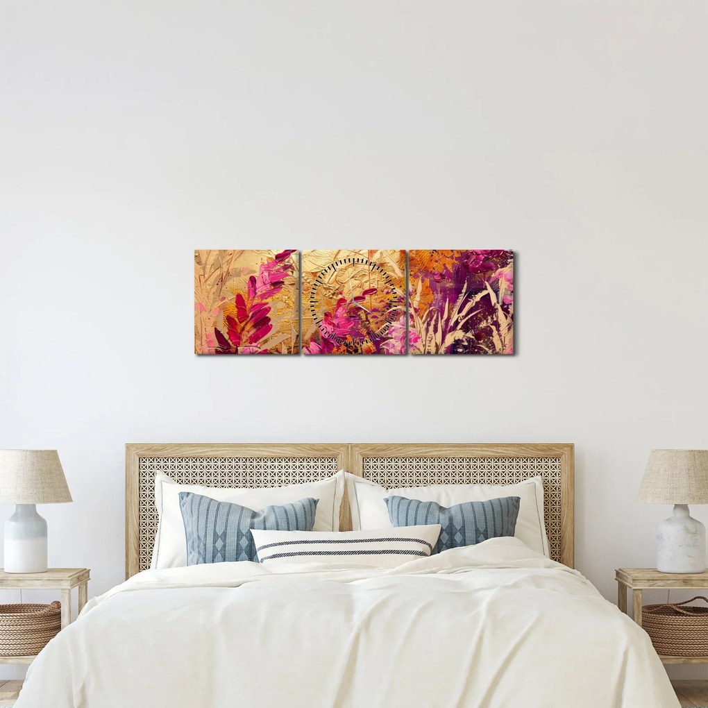 Kép - Absztrakt festmény virágok II. (órával) (90x30 cm)