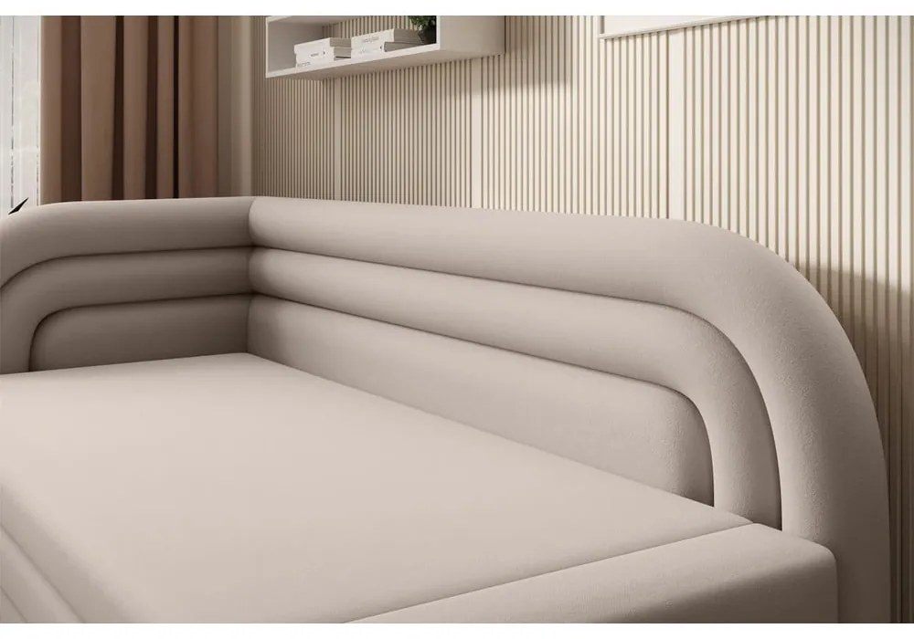 Bézs bársony kinyitható-tárolóhelyes kanapé bal oldali 223 cm Fabillo – ELTAP