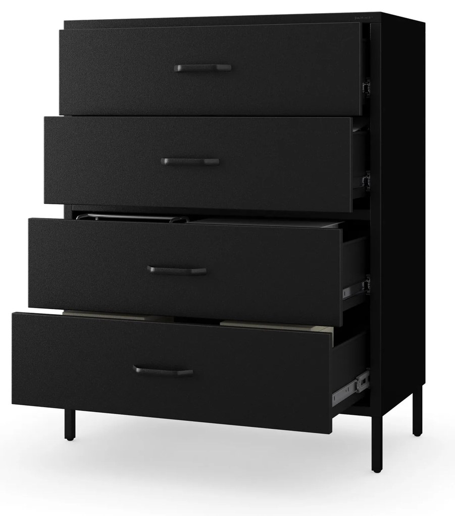 Fekete fém komód fiókokkal és lábakkal – CARLA Modern 800 x 1015 x 400 mm