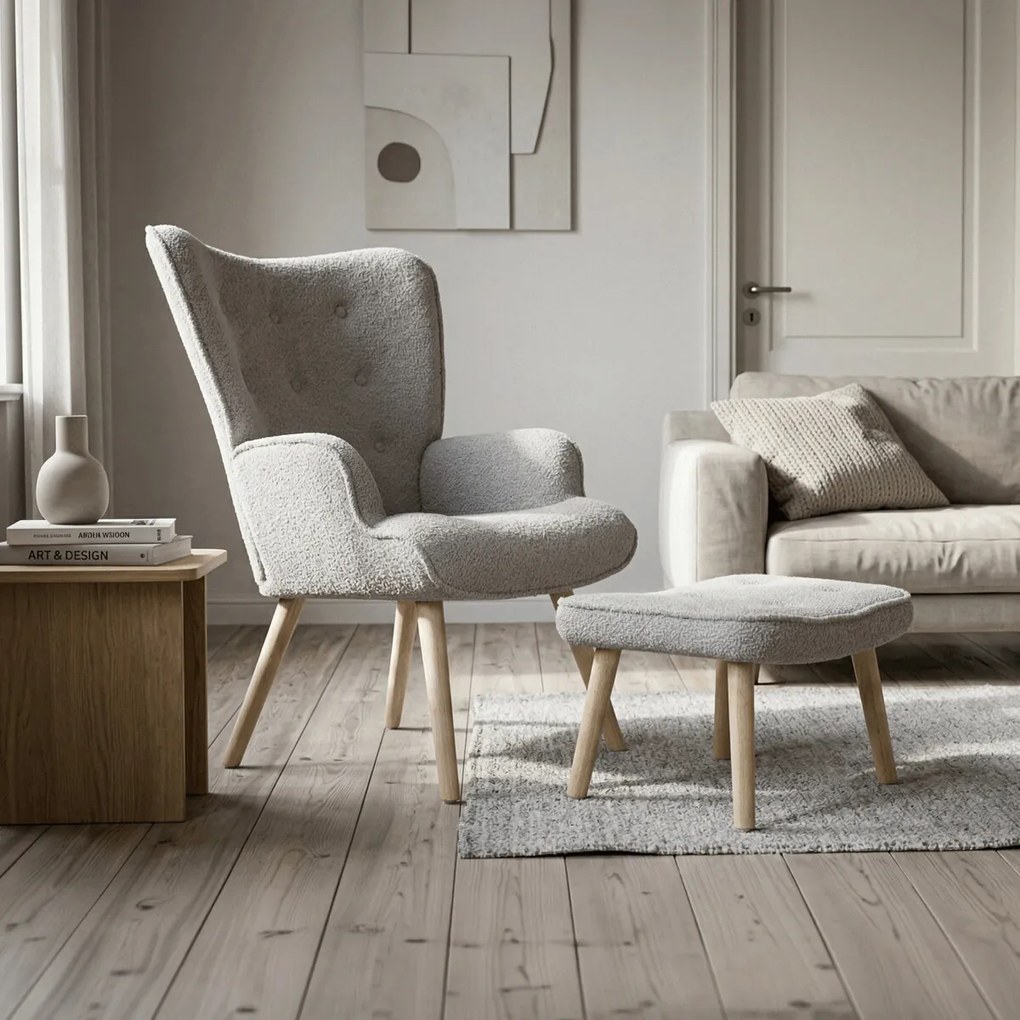 Szürke relaxfotel, boucle szövet kárpitozással, AK-319 GREY2