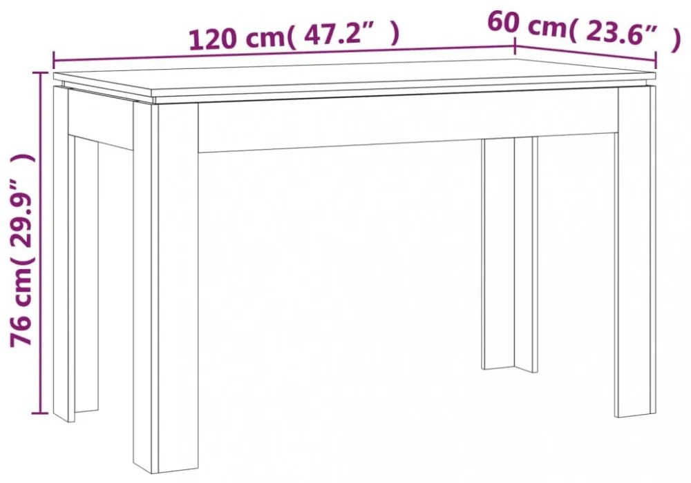 füstös tölgy színű szerelt fa étkezőasztal 120 x 60 x 76 cm