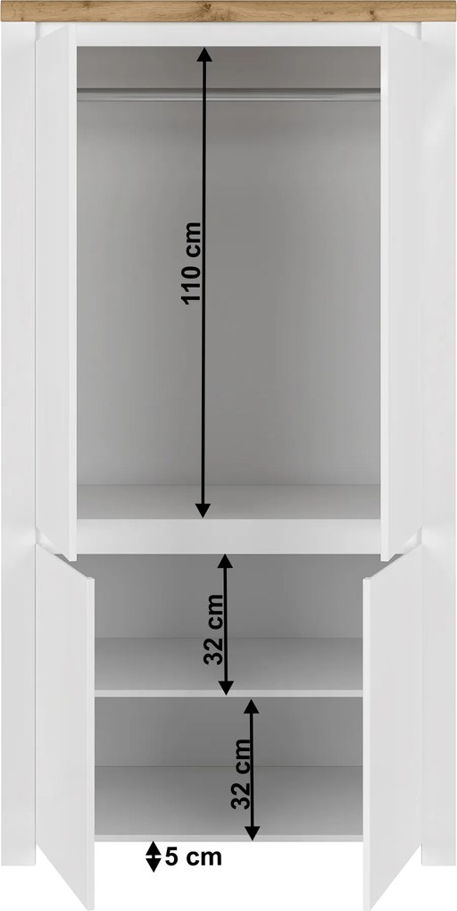 Szekrény 4D, fényes fehér/wotan tölgy, VILGO