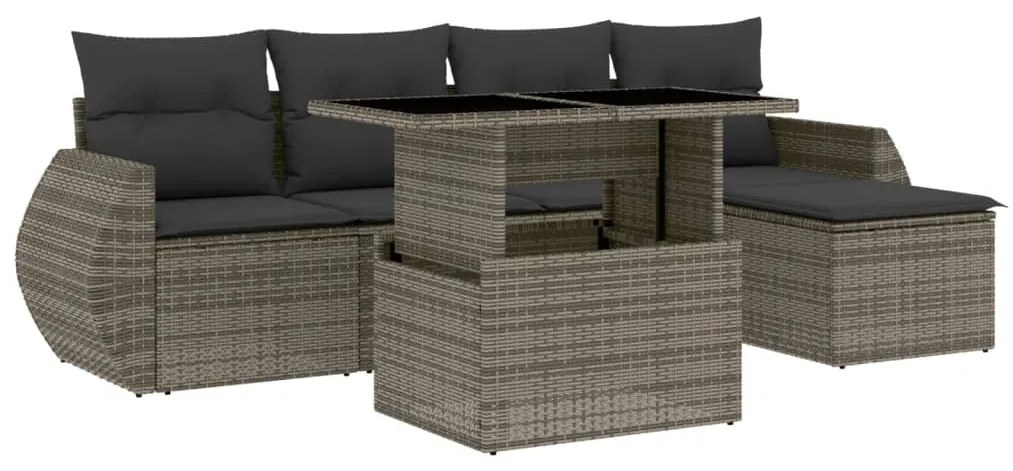 6 részes szürke polyrattan kerti ülőgarnitúra párnákkal