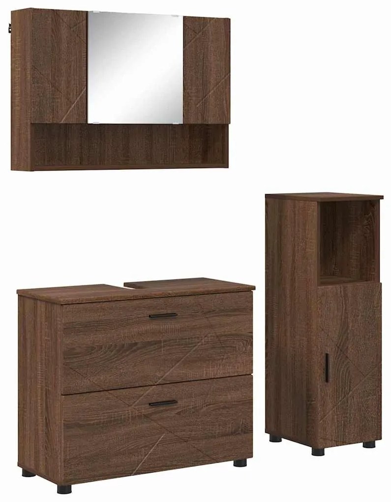 Fürdőszoba bútor szett 3 pcs barna tölgy 76.5 x 35 x 64 cm