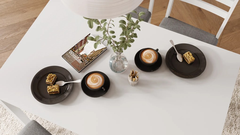 MAZZONI EXPORT TORINO étkezőgarnitúra asztal + 4 szék Fehér/Világosszürke (Savana 21 szövet) - FA ÉTKEZŐ GARNITÚRA KONYHÁBA/ÉTKEZŐBE