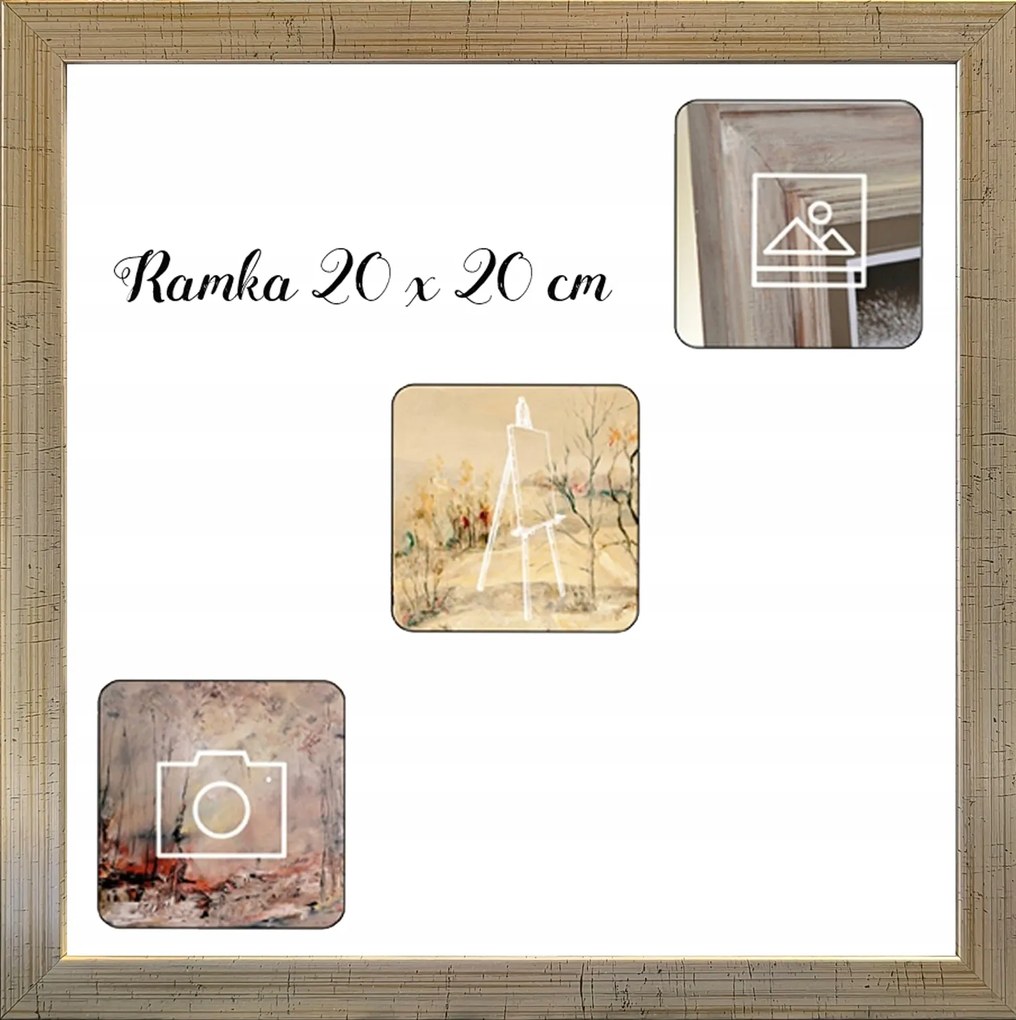 Kész képkeret, állítható vagy akasztható, 20x20 cm, fa, ezüst, pezsgőszín
