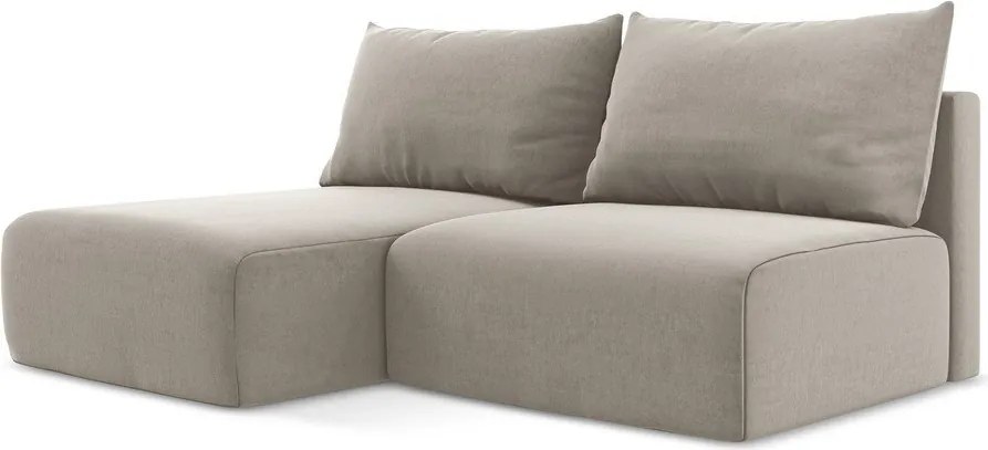 Szürkésbarna bársony kinyitható-tárolóhelyes sarokkanapé (bal oldali-heverő résszel) Kalena – Makamii