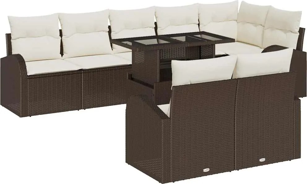 vidaXL Kerti Kanapé Szett tárolóval 9 pcs Barna és Krém polirattan