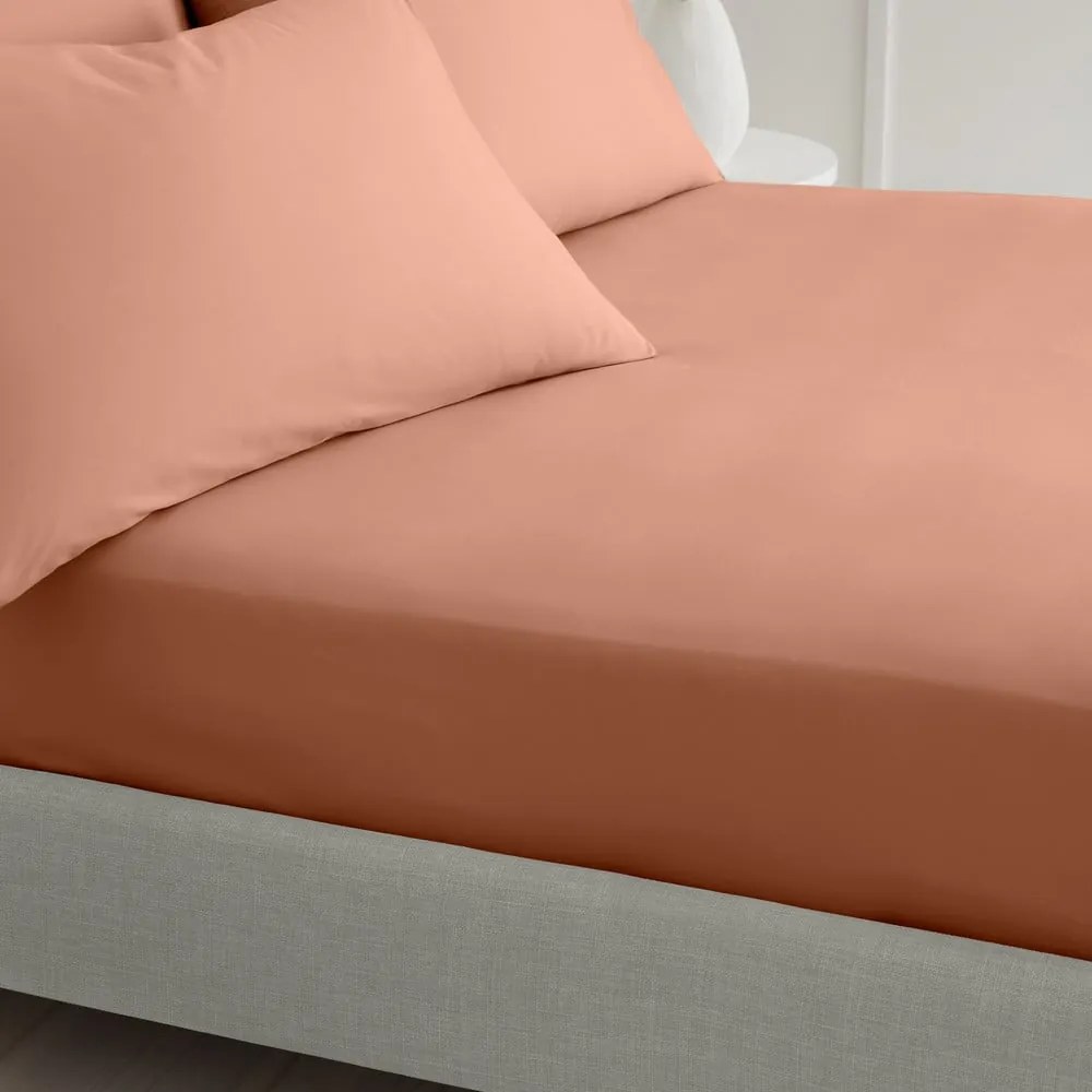 Terrakotta színű gumis pamut-perkál lepedő 90x190 cm Cotton Percale – Bianca