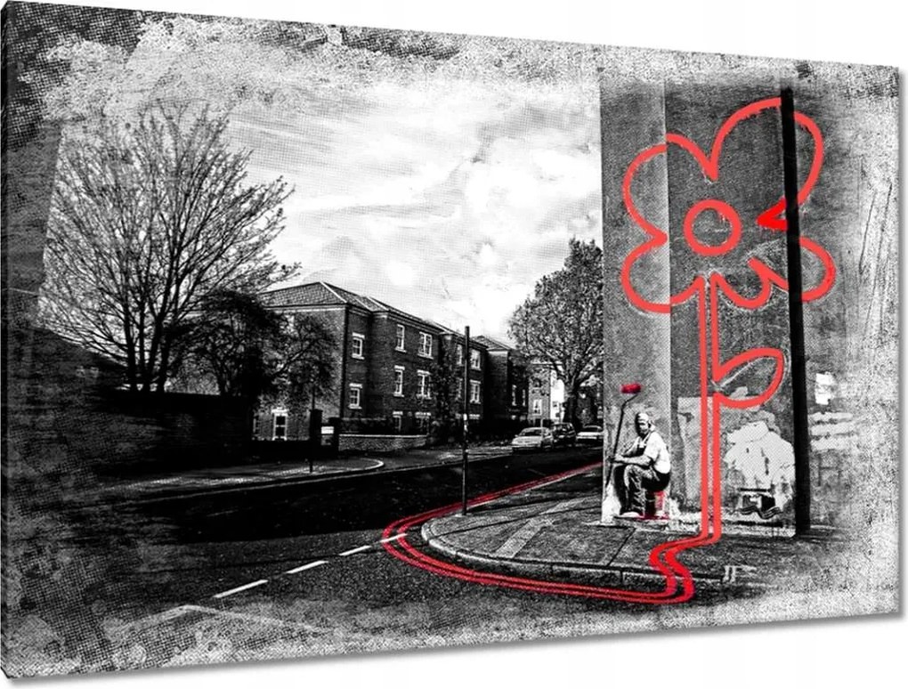 Vászonkép 120x80 Banksy Piros virág