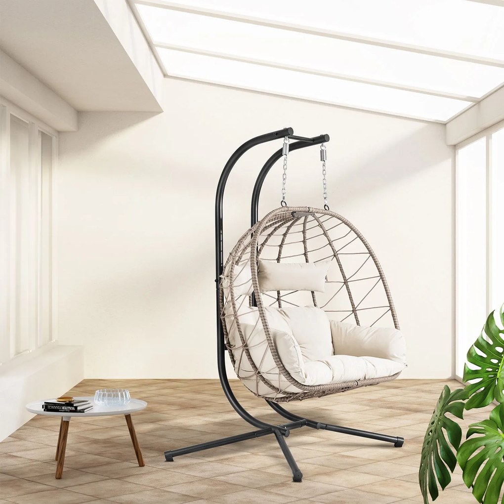 Juskys Aria rattan függő dupla fotel - bézs