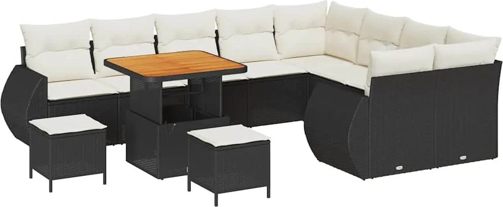 vidaXL Kerti Kanapé Szett párnával 12 pcs Fekete és krémszínű