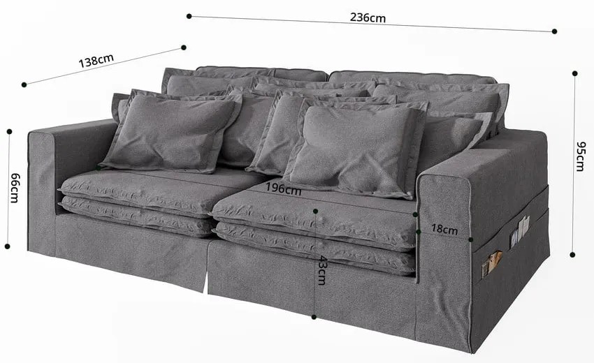 Szürke kanapé 236 cm Nora – Ropez