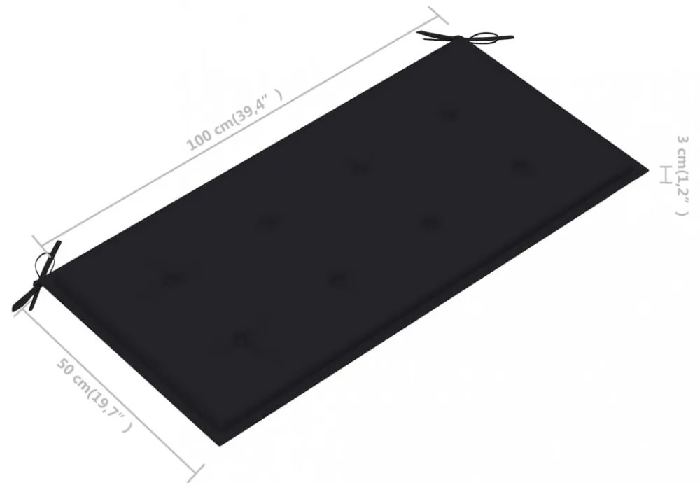 tömör tíkfa kerti pad fekete párnával 112 cm