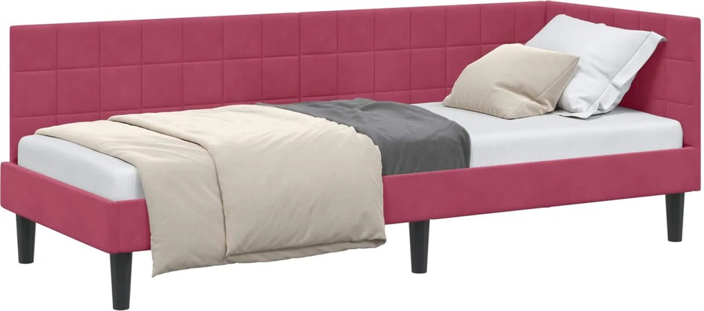 vidaXL Sarokágy keret fejtámlával Bordó 80 cm x 200 cm Bársony
