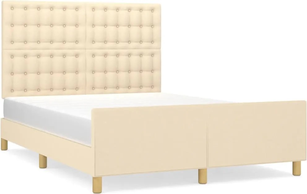 vidaXL krémszínű szövet ágykeret matrac nélkül 140 x 190 cm
