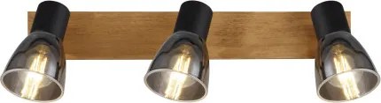 Globo 54307-3W Spotlámpa sötétbarna fa, matt fekete fém, füstölt üveg, HxSzxM.: 400x70x155mm, fényforrás nélkül szállítva 3x E14 40W 230V