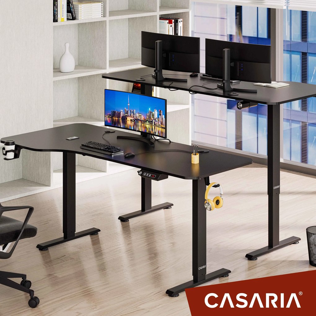 Állítható magasságú irodai íróasztal fekete 160x75x73-118 cm