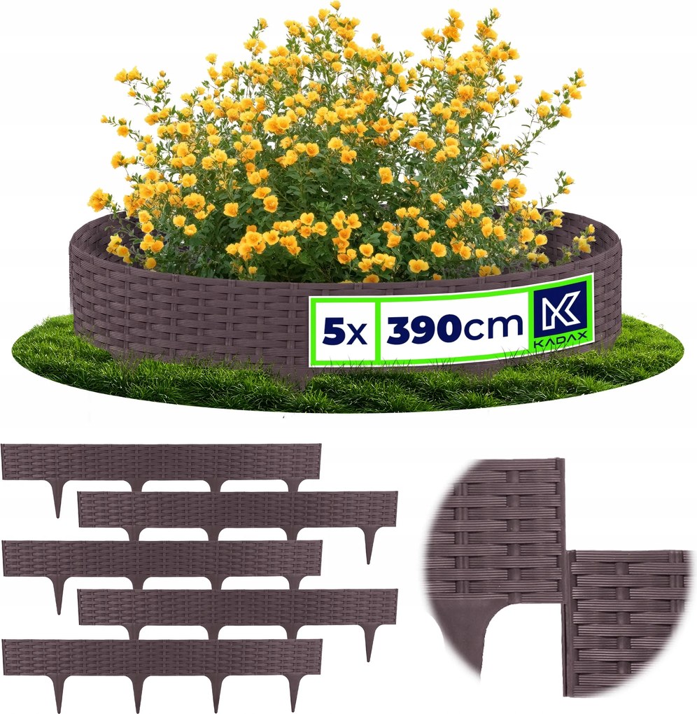 Gyepszegély Kerti Rózsafa Beszúrható Kerítés Barna 390 cm 5 db