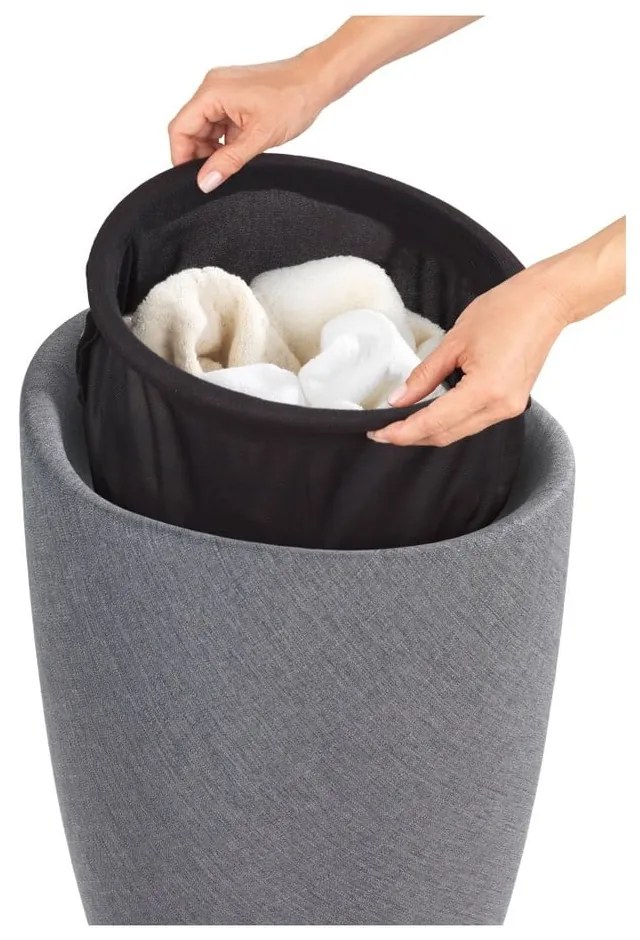 Linen Look szürke szennyestartó kosár és ülőke egyben, 20 l - Wenko