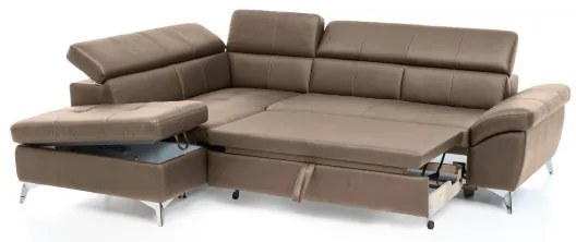 Bőrkárpitos, balos, L-alakú SALERNO II sarokkanapé barna