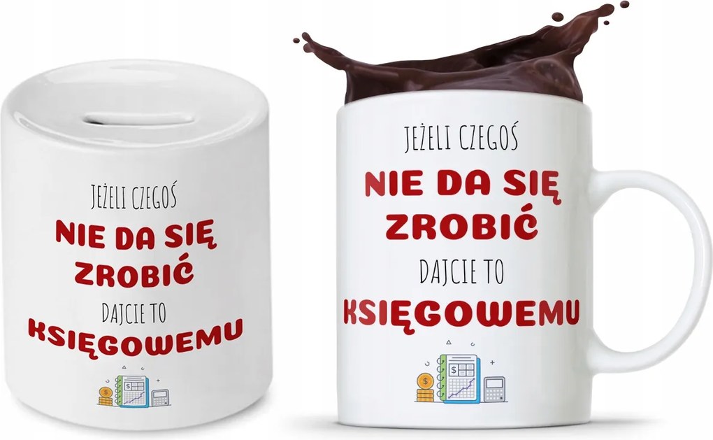 Könyvelői Bögre Persely Szett fényképes nyomtatással