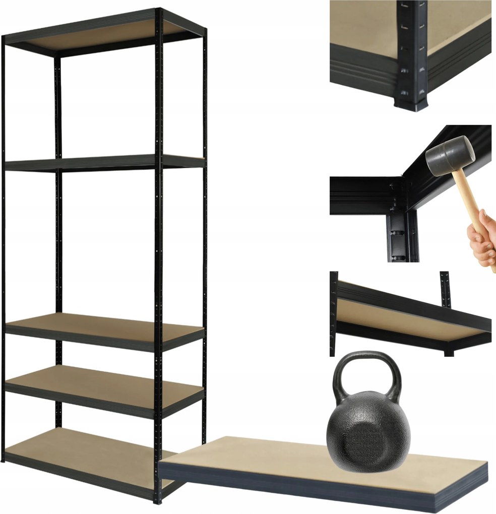 Fém könyvespolc Premium Black állvány Helios 213x40x40cm 5Px175kg 300TYS War