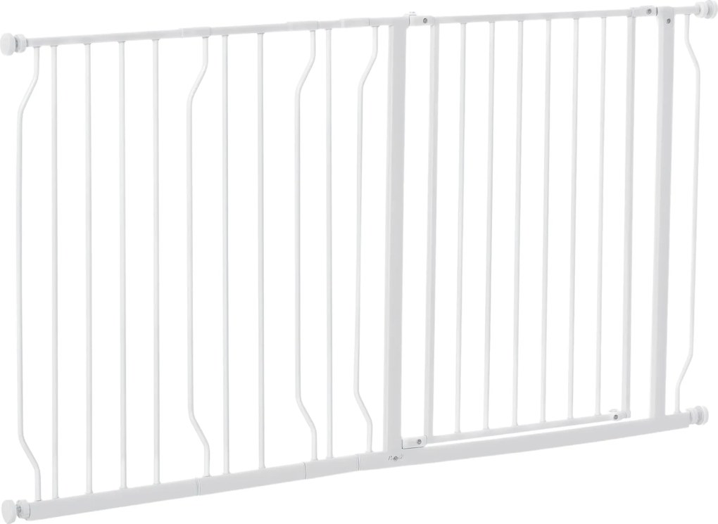 PawHut Ajtóvédő Lépcsővédő 10/20 cm-es Kiterjesztéssel, Fúrás Nélküli Lépcsővédő, 75-145 cm-es Szélességig, Mindkét Oldalon Forgatható, Acél, Fehér |