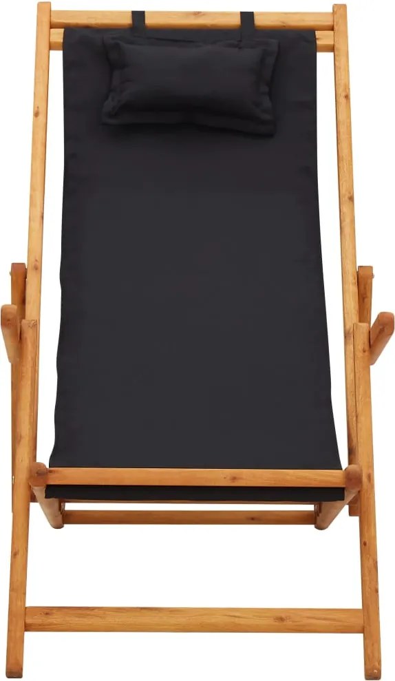 vidaXL tömör eukaliptuszfa és fekete szövet összecsukható strandszék