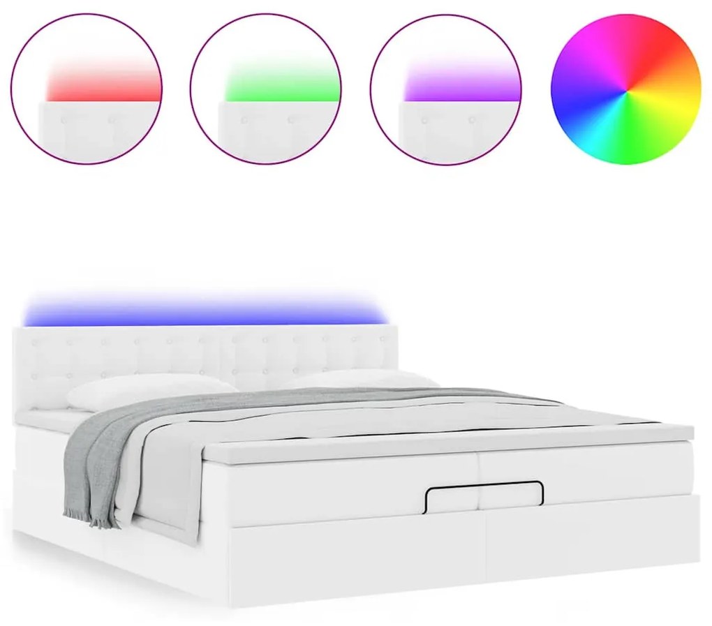 Ottomán ágykeret matraccal tiszta fehér 200x200cm műbőrrel