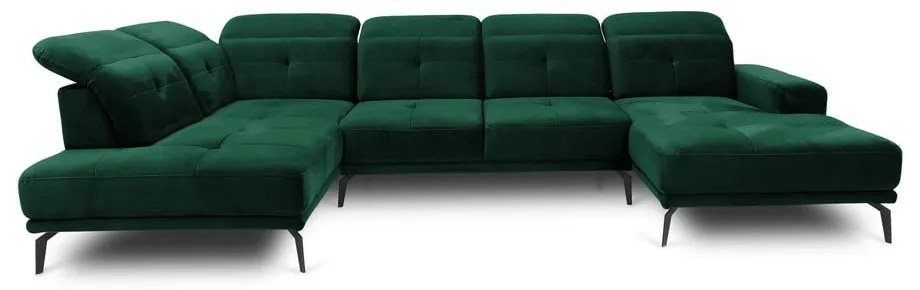 Zöld bársony sarokkanapé (bal oldali-U alakú) Bretan – ELTAP