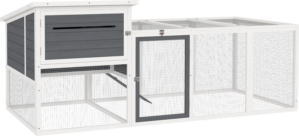 PawHut Kültéri Tyúkól Házikóval, Fészekládával, Vízálló Tetővel, Kiszedhető Tálcával és Ajtókkal, Két-négy Tyúk és Nyúl Akadályozó A Fában, 214x101x91