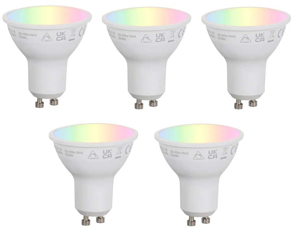 5 darabos intelligens GU10 50 mm-es dimmelhető LED izzókészlet, opál RGBW 4,7 W 400 lm 2700-6500K Zigbee