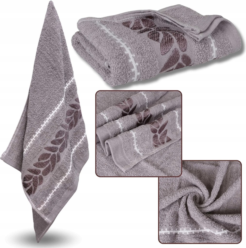 Cappucino pamut törölköző dekoratív hímzéssel, levelekkel 48x100 cm x1