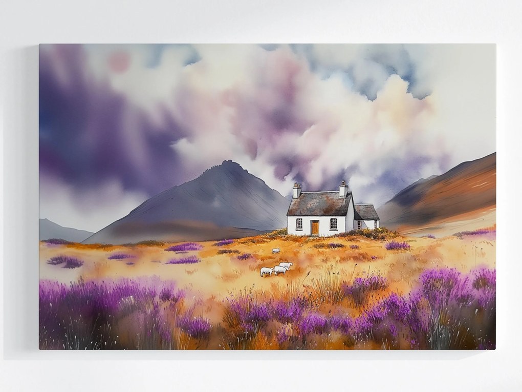 Vászonkép Canvas Tájkép Skócia Highland Hegyek Ház Hanga Juh 60x40