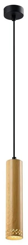 Fekete függőlámpa fa búrával ø 7 cm Tubo – Candellux Lighting