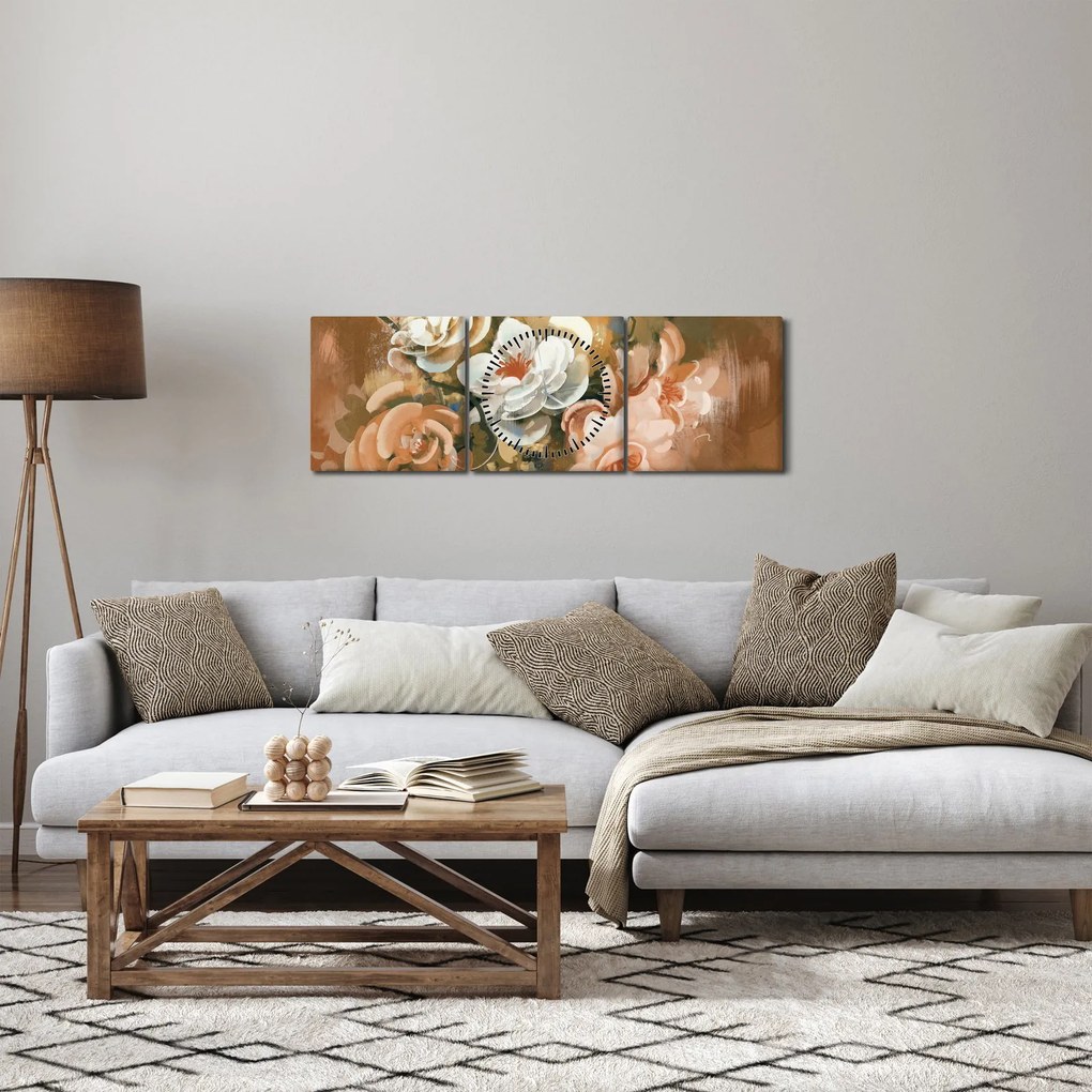 Kép - Festett csokor virág (órával) (90x30 cm)