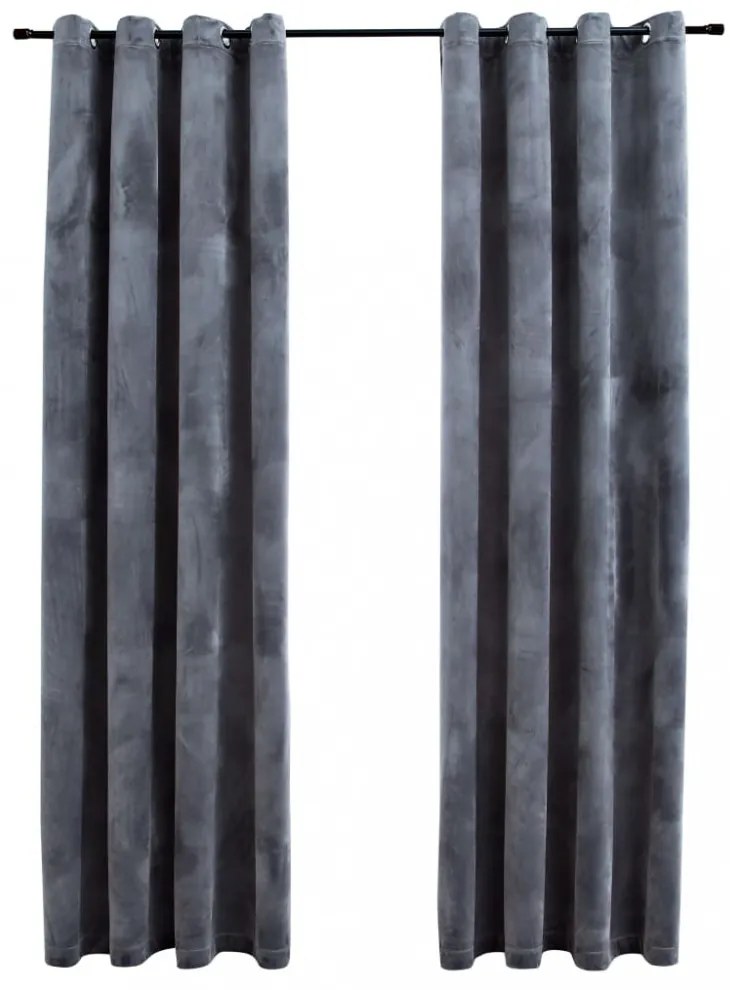 2 db antracit bársony sötétítőfüggöny gyűrűkkel 140 x 245 cm