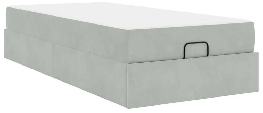 Ágykeret matracmal tárolóval Világosszürke 80 x 200 cm Bársony