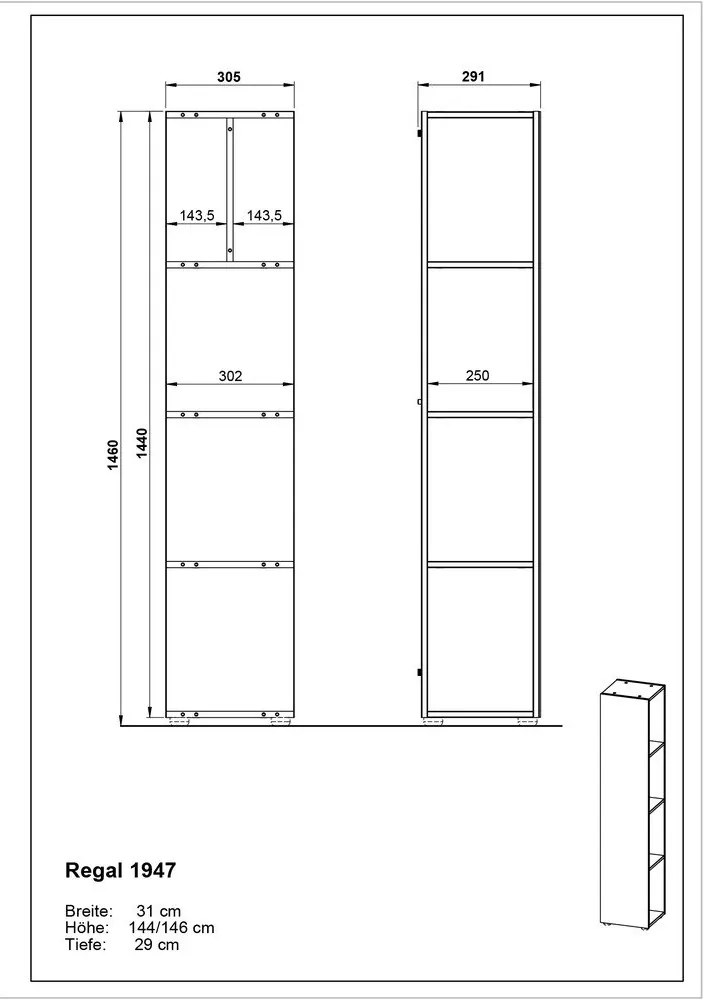 Antracitszürke fürdőszoba szekrény 31x144 cm Vasio – Germania