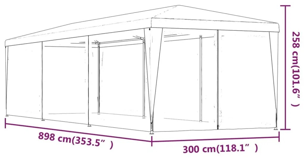 kék HDPE rendezvénysátor 8 hálós oldalfallal 3x9 m
