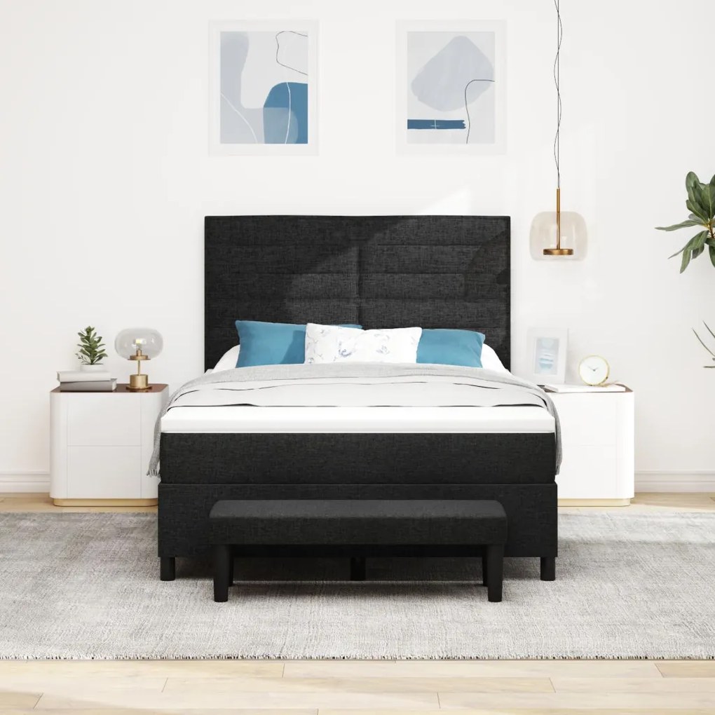 Box Spring Ágy Matraccal és Pad Fekete 140x200 cm Szövet