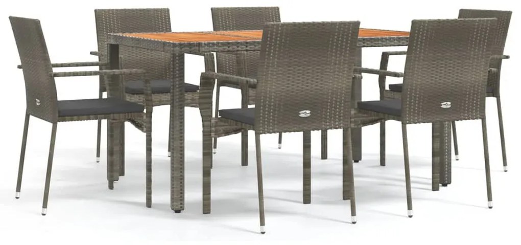 7 részes szürke polyrattan kerti étkezőgarnitúra párnával
