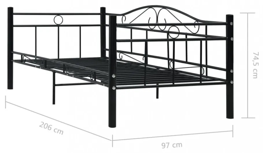 fekete fém kanapéágy-keret 90 x 200 cm