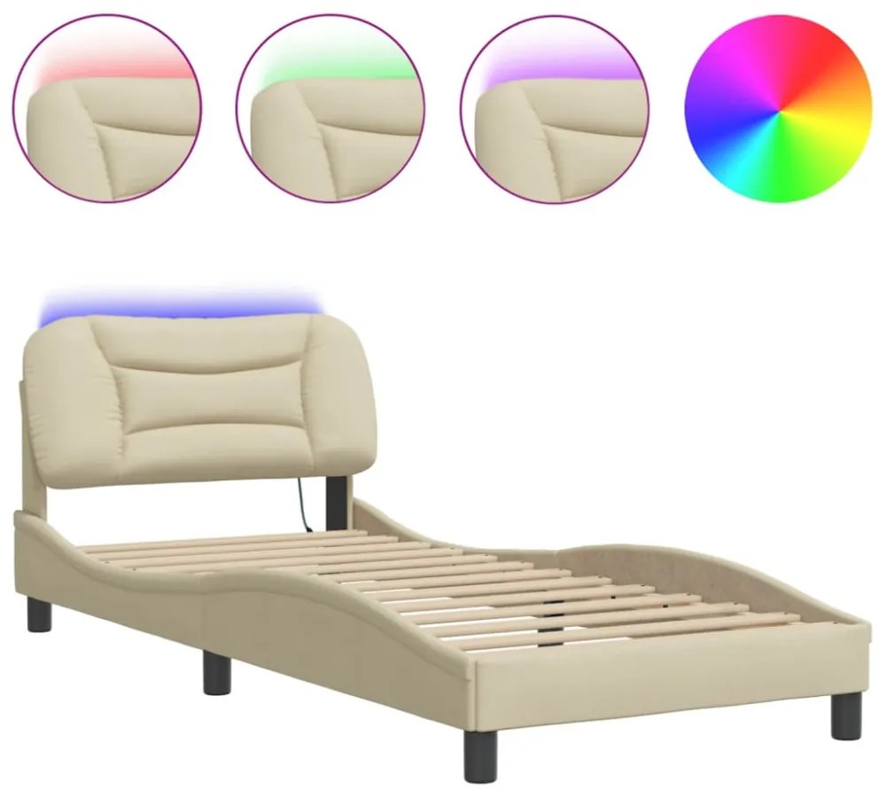 krém szövet ágykeret LED-ekkel matrac nélkül Hvar 90x190 cm