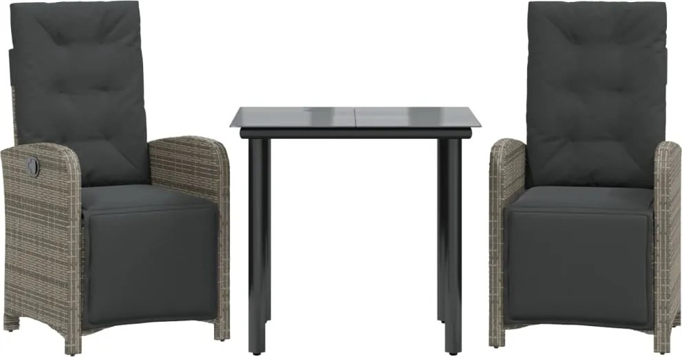 vidaXL 3 részes szürke polyrattan bisztrógarnitúra párnákkal