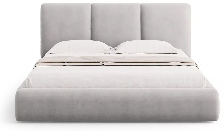 Világosszürke kárpitozott ágyneműtartós franciaágy ágyráccsal 180x200 cm Brody – Mazzini Beds
