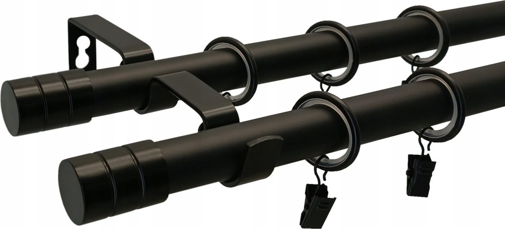 Függönykarnis Dupla Fém loft fekete matt mix végek 19+19 mm 340 cm