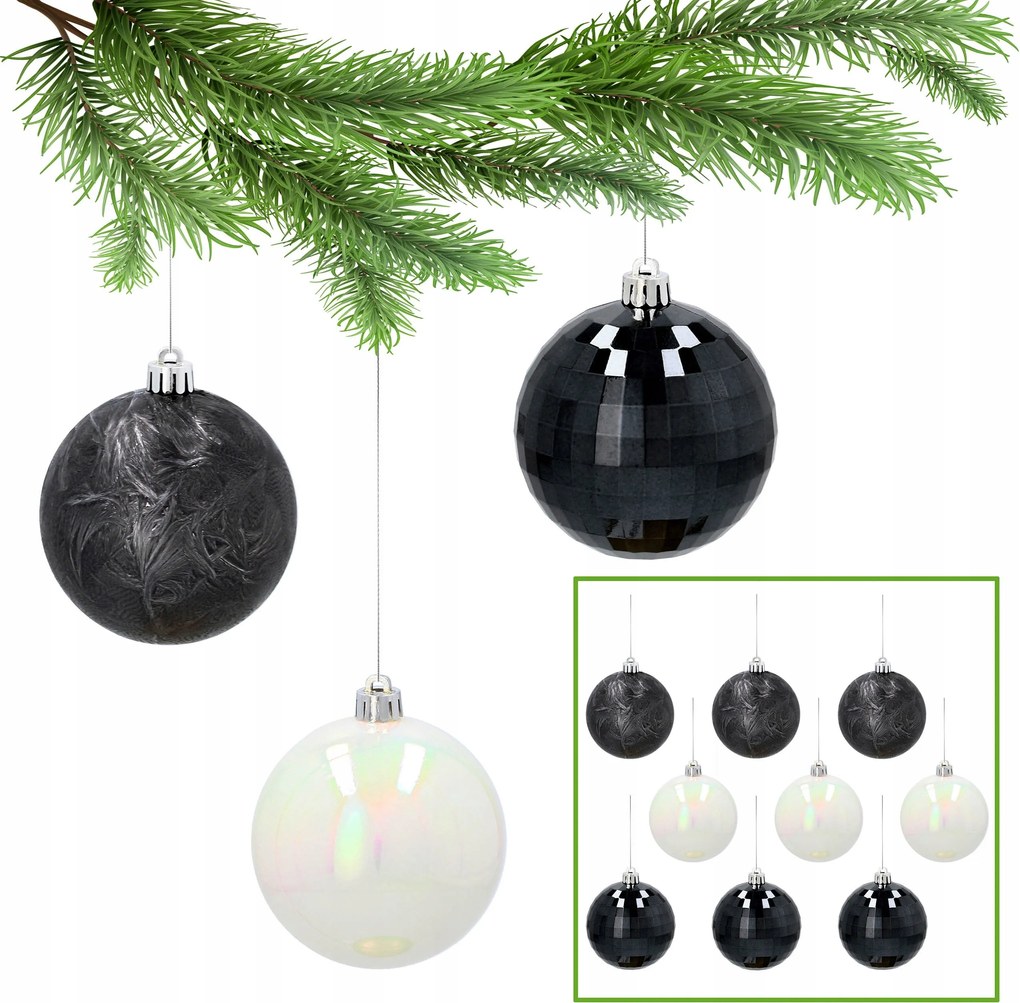 Antracit karácsonyfadíszek, karácsonyfadísz szett, 8cm, 9db