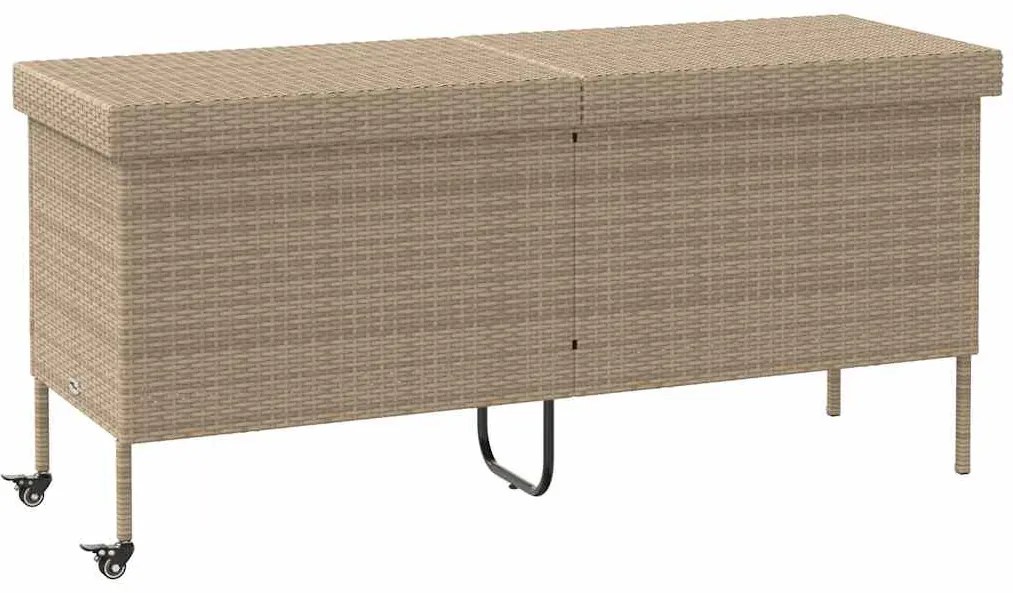 bézs polyrattan kerti tárolóláda kerekekkel 160x55x75 cm